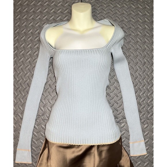 Favorite Daughter Baby Blue Long Sleeve 85%Cotton Square Neck Women's TOP XS - Picture 4 of 11